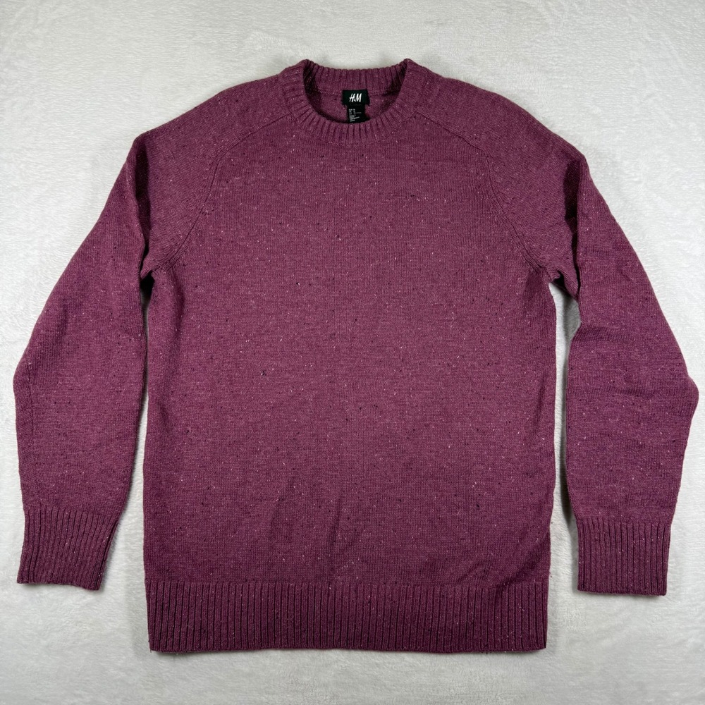 HM Mens Crewneck Sweater Burgundy Donegal Speckled Wool Blend Medium 0696435 8 - Picture 1 of 7
